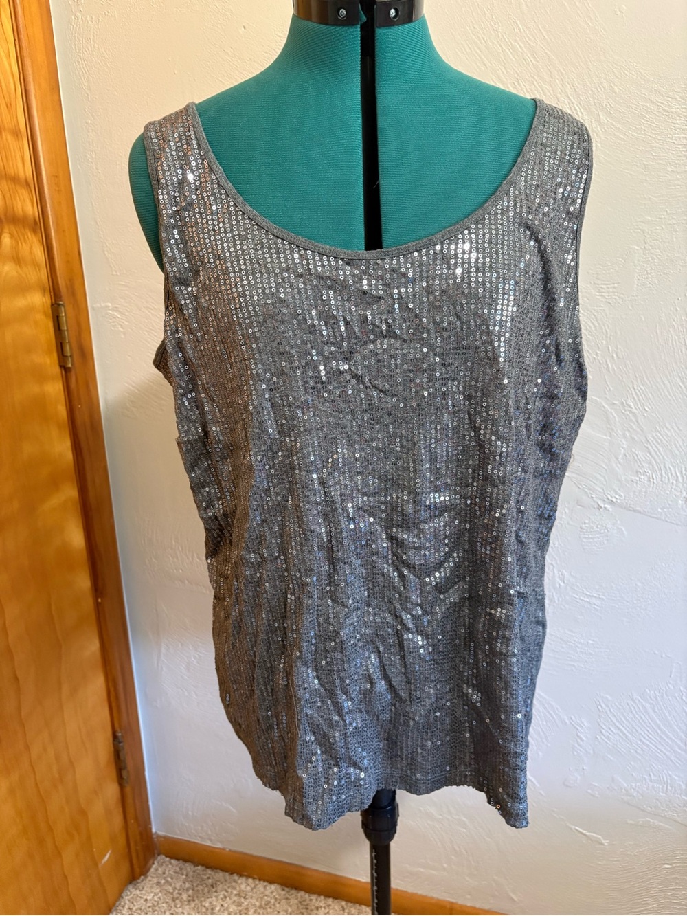 Lane Bryant Silver Sequin Scoop Neck Tank
